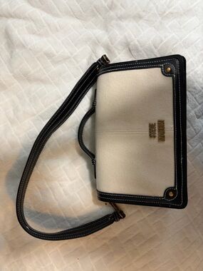 Steve Madden Cream Canvas Crossbody with Black Trim